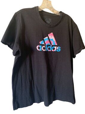 Adidas Black T-Shirt With Colorful Logo Print XL